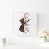Viool met bloemen. vierkante klok (Huis)