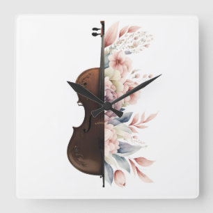 Viool met bloemen. vierkante klok