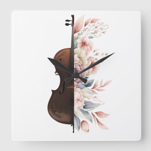 Viool met bloemen. vierkante klok (Voorkant)