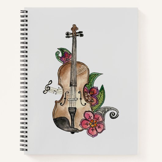 Viool met bloemendesign op een Notitieboek / Dagbo (Voorkant)