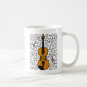 Viool met muzieknoten, violiste muziekleraar koffiemok