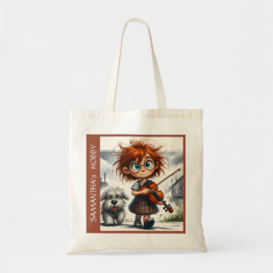 Viool Muziek Meisje school hobby kleurrijk schilde Tote Bag