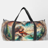 Viool Muziek Rustiek Hart Meisje Groot Plunjezak (Voorkant)