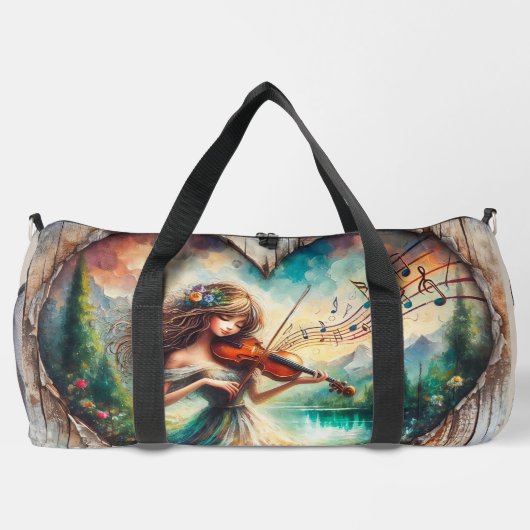 Viool Muziek Rustiek Hart Meisje Groot Plunjezak (Achterkant)