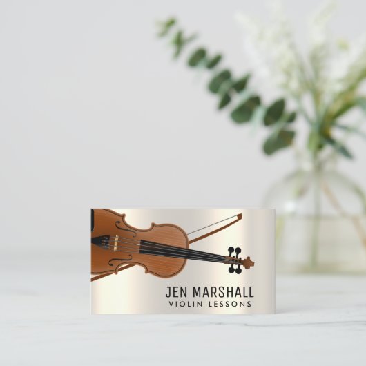viool op faux metallic effect visitekaartje (Staand voorkant)