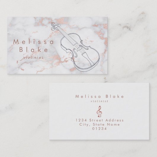 Viool op roze marmer visitekaartje (Voorkant / Achterkant)