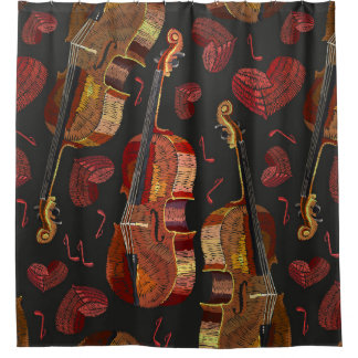 Viool rood hart muziek patroon douchegordijn