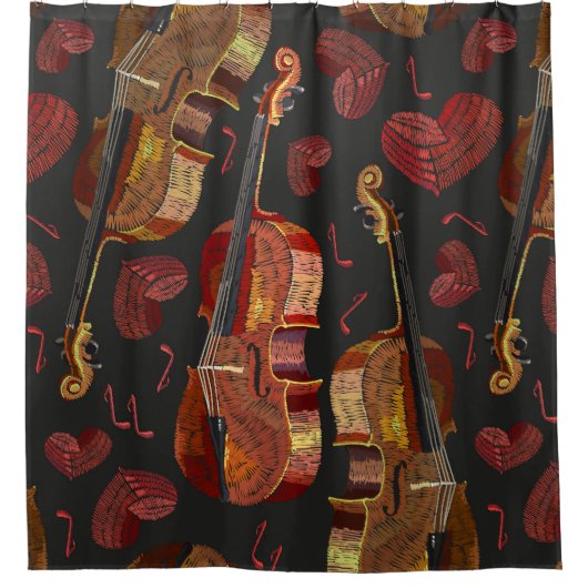 Viool rood hart muziek patroon douchegordijn (Voorkant)