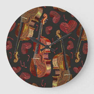 Viool rood hart muziek patroon grote klok