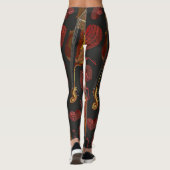 Viool rood hart muziek patroon leggings (Achterkant)