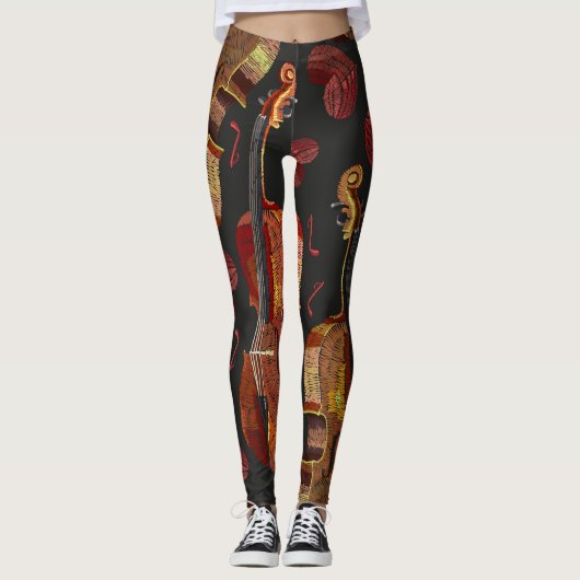 Viool rood hart muziek patroon leggings (Voorkant)