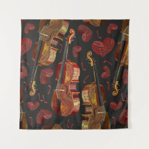 Viool rood hart muziek patroon wandkleed