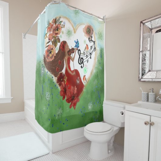 Viool spelen douchegordijn (In situ)