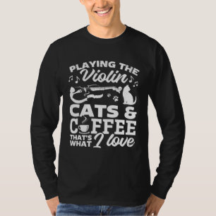 Viool Spelende Katten & Koffie Vioolspeler Muziek  T-shirt