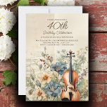 Viool Stoffig Blauw Bloemen 40e Verjaardag Kaart<br><div class="desc">Elegante,   40ste verjaardagsfeestuitnodiging voor vrouwen ontworpen met een viool zittend tussen stoffige blauw en crèmekleurige bloemen en groen. Personaliseer door de naam van de eregast,  haar leeftijd en haar feestinformatie toe te voegen. Neem contact met ons op voor hulp bij maatwerk of om bijpassende producten aan te vragen.</div>