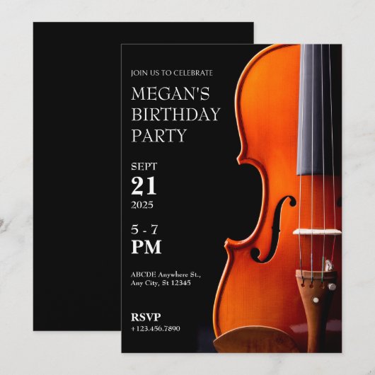 Viool verjaardag kaart (Voorkant / Achterkant)