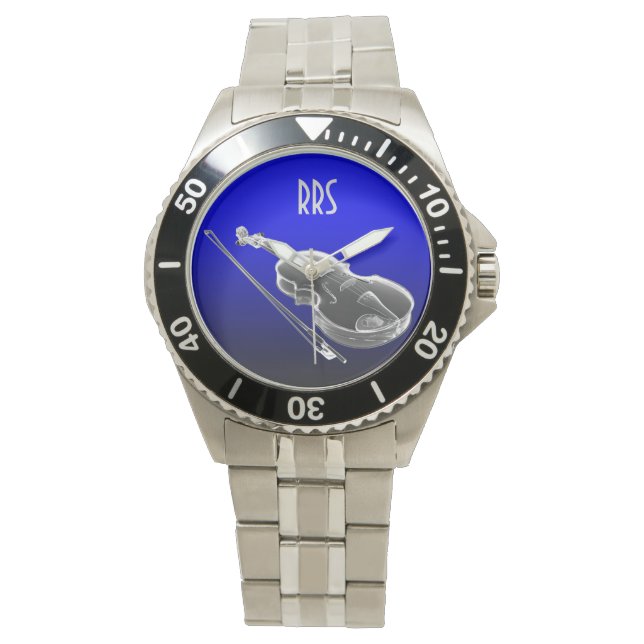 Viool Viola Cello Gepersonaliseerd Monogram Gift Horloge (Voorkant)
