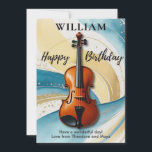 Viool Waterverf Draaikolken Muziek Thema Verjaarda Kaart<br><div class="desc">Muzikanten zullen deze elegante verjaardagskaart waarderen,  met een viool tegen een achtergrond van turquoise,  namaakgoud en witte draaikolken,  in waterverf stijl. Zeker om de juiste snaar te raken bij violisten en medemuziek liefhebbers,  de kaart kan worden gepersonaliseerd met een naam en individuele boodschap.</div>