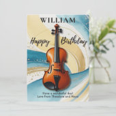 Viool Waterverf Wervelt Muziek Thema Verjaardag Kaart (Staand voorkant)
