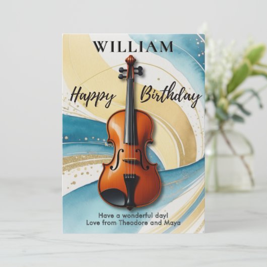 Viool Waterverf Wervelt Muziek Thema Verjaardag Kaart (Staand voorkant)