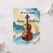 Viool Waterverf Wervelt Muziek Thema Verjaardag Kaart (Voorkant / Achterkant in situ)
