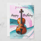 Viool Waterverf Wervelt Muziek-Thema Verjaardag Kaart (Voorkant)
