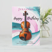 Viool Waterverf Wervelt Muziek-Thema Verjaardag Kaart (Staand voorkant)