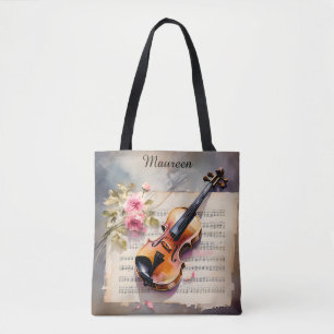 Vioolbladmuziek en Bloem Tote Bag