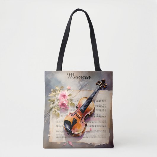 Vioolbladmuziek en Bloem Tote Bag (Voorkant)