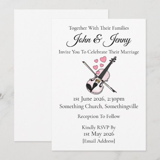 Vioolbruiloft uitnodiging Violist Musicians (Voorkant / Achterkant)