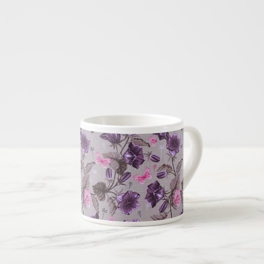 vioolbuisjes en roze vlinderpatroon espresso kop (Voorkant rechts)