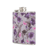 vioolbuisjes en roze vlinderpatroon heupfles (Links)