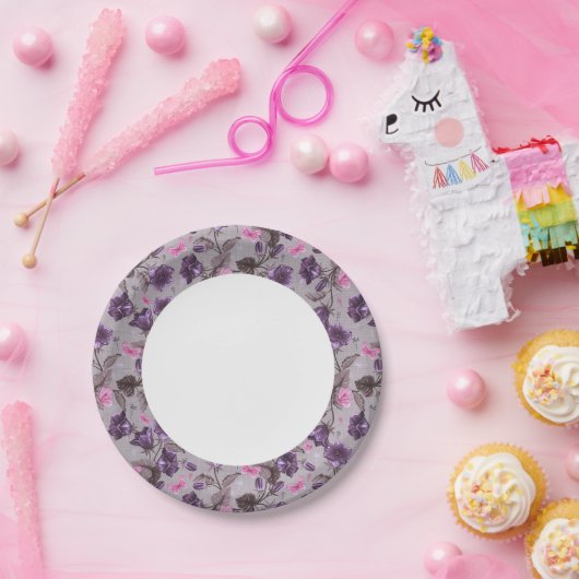 vioolbuisjes en roze vlinderpatroon papieren bordje (Feest)