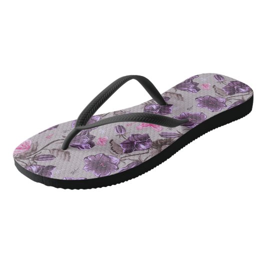 vioolbuisjes en roze vlinderpatroon teenslippers (Schuin)