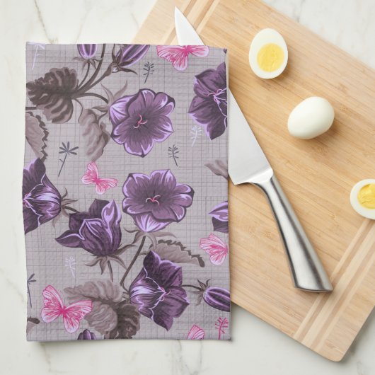 vioolbuisjes en roze vlinderpatroon theedoek (Quarter Fold)