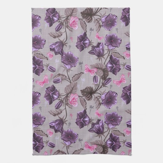 vioolbuisjes en roze vlinderpatroon theedoek (Verticaal)