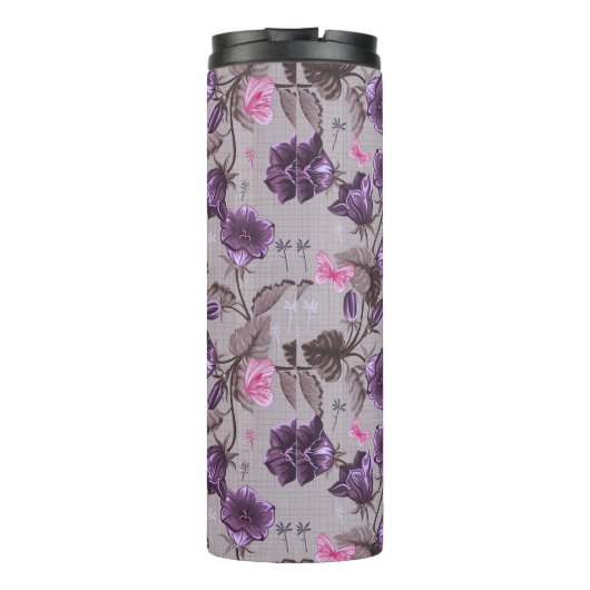 vioolbuisjes en roze vlinderpatroon thermosbeker (Achterkant)