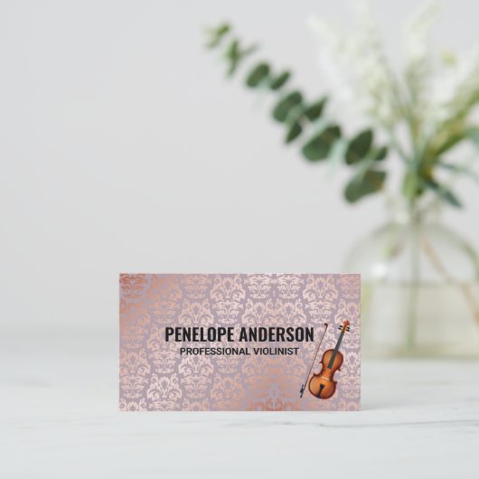 vioolinstrument | Luxe Damaskpatroon Visitekaartje (Staand voorkant)