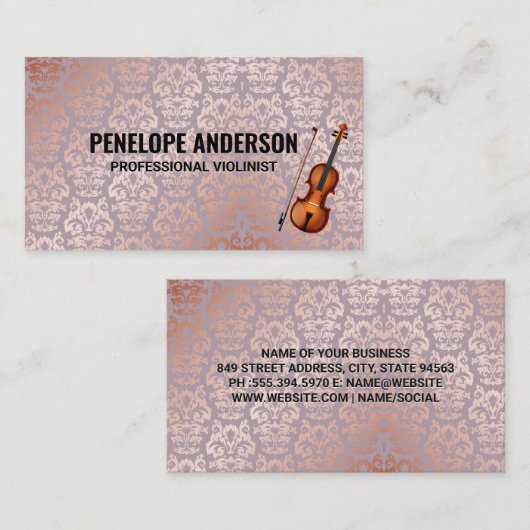 vioolinstrument | Luxe Damaskpatroon Visitekaartje (Voorkant / Achterkant)