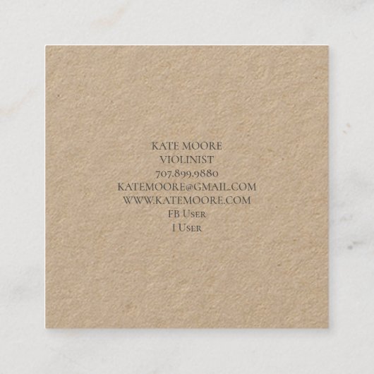 Vioolmusicus Kraft Vierkante Visitekaartje (Achterkant)