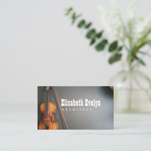 vioolmuziek op blauwe achtergrond met kopieerruimt visitekaartje (Staand voorkant)