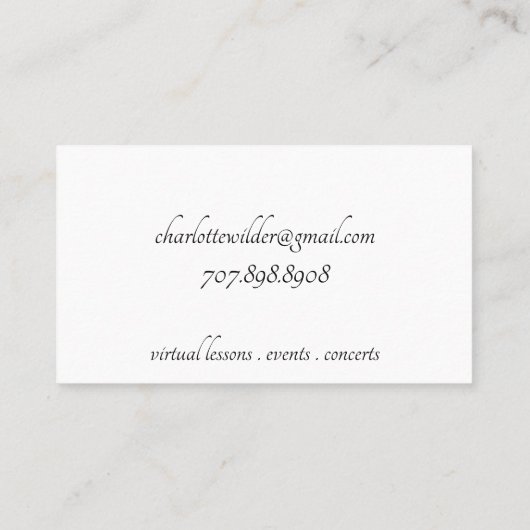 Vioolmuzikant zwart op wit visitekaartje (Achterkant)