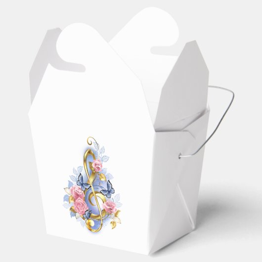Vioolsleutel met roze rozen bedankdoosjes (Geopend)