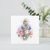 Vioolsleutel met roze rozen bedankkaart (Staand voorkant)