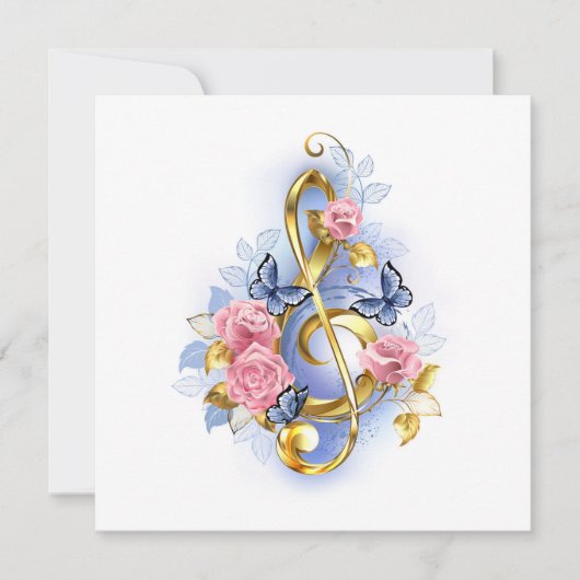 Vioolsleutel met roze rozen bedankkaart (Voorkant)