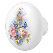 Vioolsleutel met roze rozen keramische knop (Rechts)