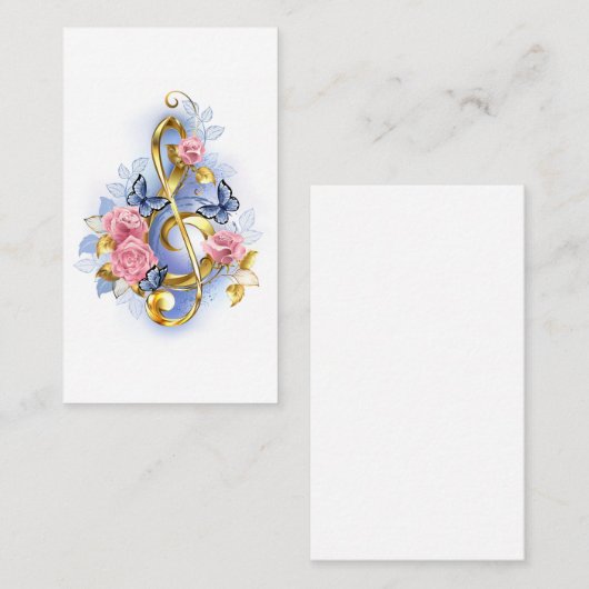 Vioolsleutel met roze rozen kortingskaartje (Voorkant / Achterkant)