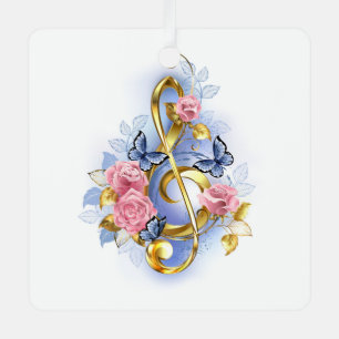 Vioolsleutel met roze rozen metalen ornament