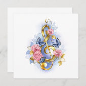 Vioolsleutel met roze rozen notitiekaartje (Voorkant / Achterkant)