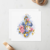 Vioolsleutel met roze rozen notitiekaartje (Voorkant / Achterkant in situ)